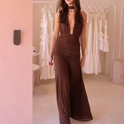 By Nicola Fiesta Halterneck Maxi Dress In Chocolate -Chic Wear Store 0W1A0272 0c4ed8da 13cb 4b43 9401 6e14bf3e5785 scaled