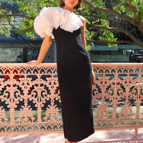 Acler Hampstead Midi Dress In Black With Ivory