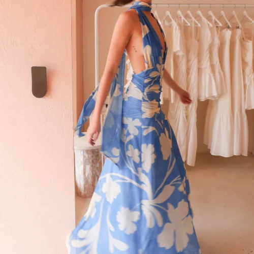 By Nicola Fiesta Halter Neck Maxi Dress In Capri -Chic Wear Store 0W1A3002 scaled