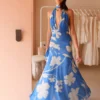 By Nicola Fiesta Halter Neck Maxi Dress In Capri -Chic Wear Store 0W1A3004 scaled