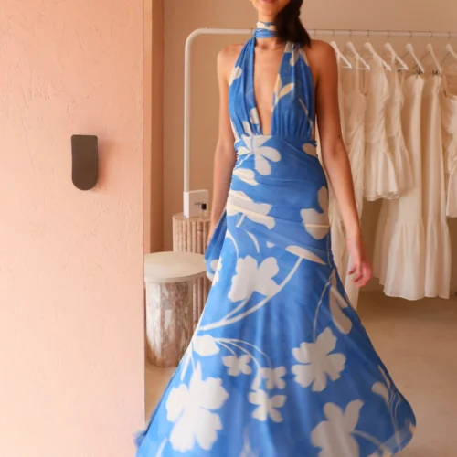 By Nicola Fiesta Halter Neck Maxi Dress In Capri