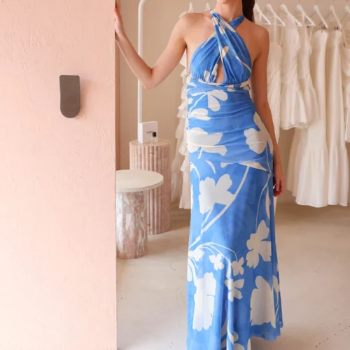 By Nicola Fiesta Halter Neck Maxi Dress In Capri -Chic Wear Store 0W1A3034 scaled