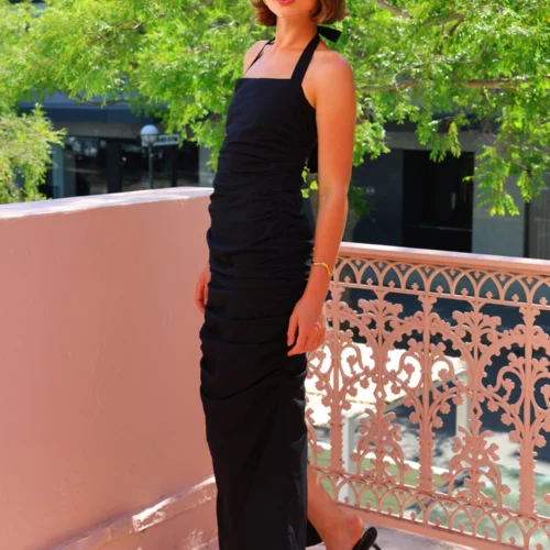 By Nicola Bay Linen Halter Neck Gathered Dress In Black Linen 21 By Nicola Bay Linen Halter Neck Gathered Dress In Black Linen -Chic Wear Store 0W1A5527 scaled