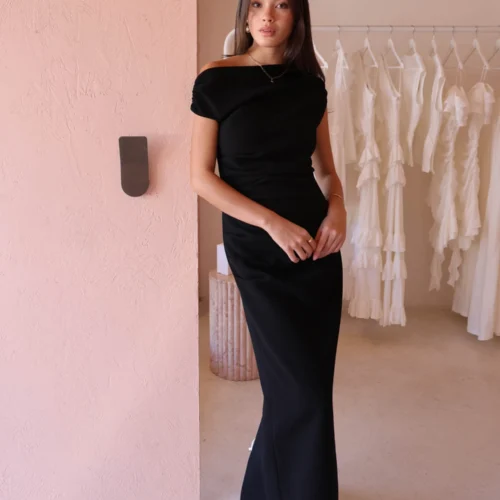 By Nicola Vivian Crepe Maxi Dress In Black