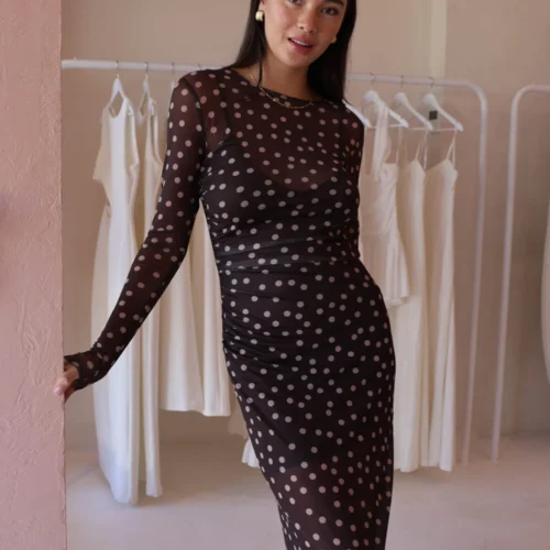 By Nicola Luca Maxi Dress In Chocolate Polka -Chic Wear Store 0W1A5841 e3354864 1f12 40a9 b2a8 fb8cddfd70dc scaled