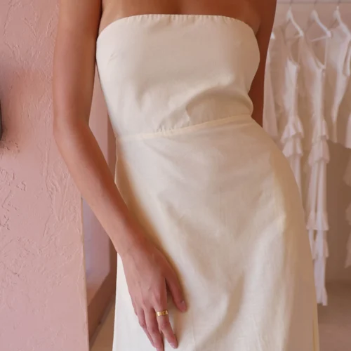 By Nicola Wavy Strapless Maxi Dress In Lemon -Chic Wear Store 0W1A5993 scaled