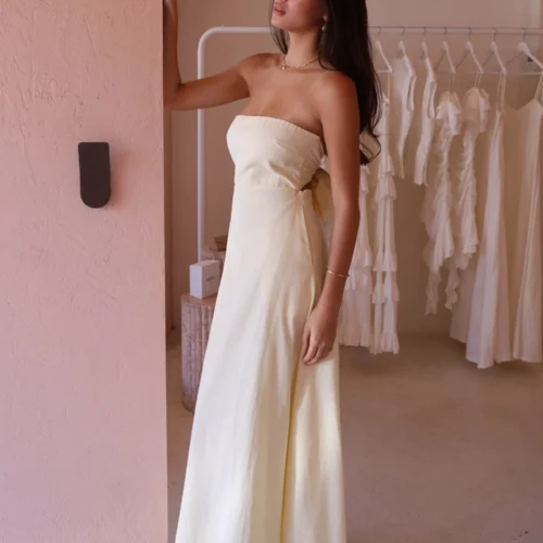 By Nicola Wavy Strapless Maxi Dress In Lemon -Chic Wear Store 0W1A6009 scaled