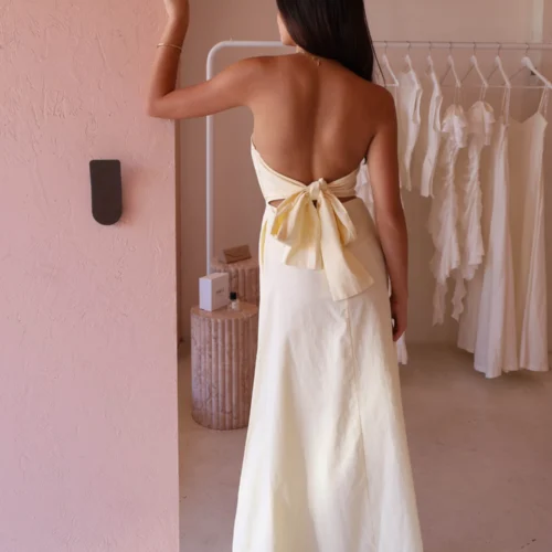 By Nicola Wavy Strapless Maxi Dress In Lemon -Chic Wear Store 0W1A6016 scaled