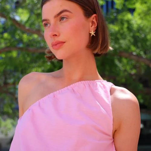 By Nicola Amelie One Shoulder Mini Dress In Melon -Chic Wear Store 0W1A6048