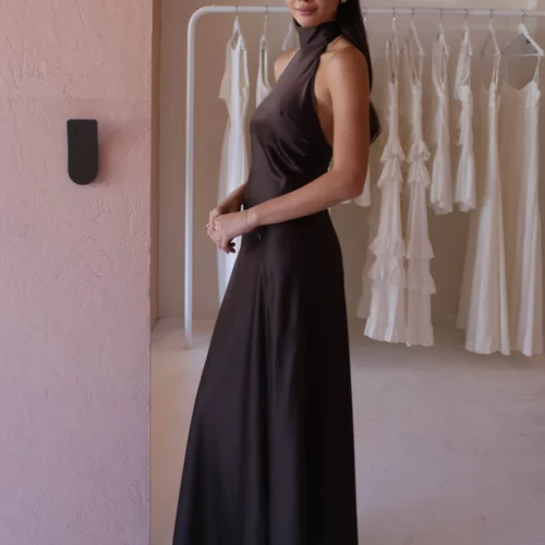 By Nicola Esme Maxi Dress In Chocolate -Chic Wear Store 0W1A6314 scaled