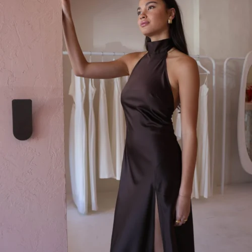 By Nicola Esme Maxi Dress In Chocolate -Chic Wear Store 0W1A6318 scaled