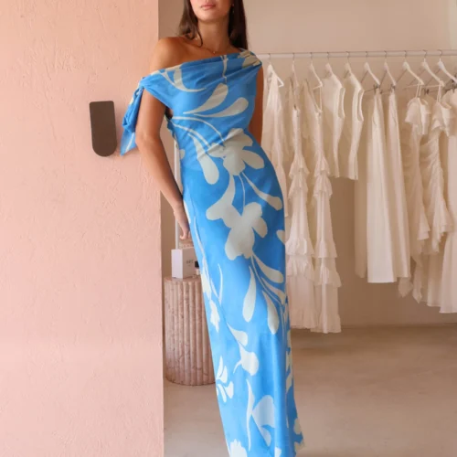 By Nicola Hailey One Shoulder Tie Maxi Dress In Capri