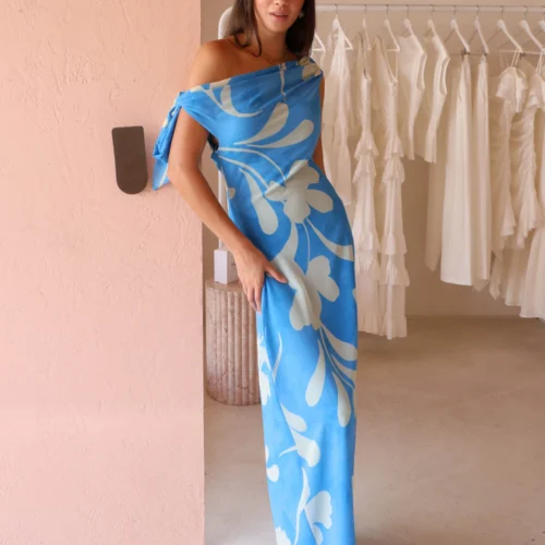 By Nicola Hailey One Shoulder Tie Maxi Dress In Capri -Chic Wear Store 0W1A6754 scaled