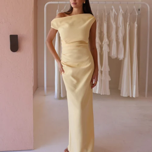 By Nicola Vivian Crepe Maxi Dress In Lemon
