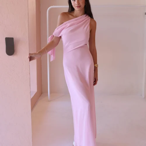 By Nicola Hayley Tie Dress In Powder Pink -Chic Wear Store 0W1A6985 scaled