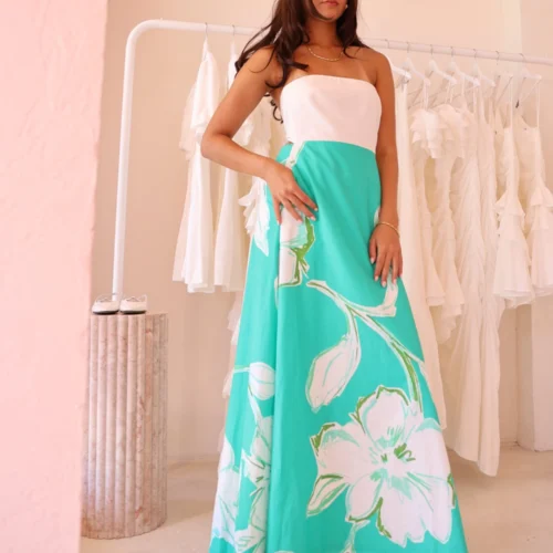 By Nicola Wavy Strapless Maxi Dress In White Verde Fleur -Chic Wear Store 0W1A8599 6c3093bf c1f6 450e a9e1 d07bd4768ca4 scaled