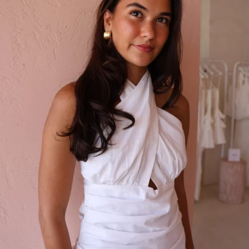 By Nicola Lulu Halter Neck Mini Dress In White -Chic Wear Store 0W1A8733 scaled