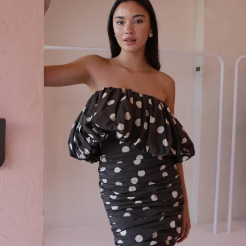 By Nicola Maya Mini Dress In Chocolate Polka -Chic Wear Store 0W1A9019 scaled