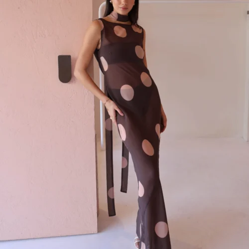 By Nicola Juno Maxi Dress In Chocolate Polka -Chic Wear Store 0W1A9321 4935f97b 3fdd 4737 ad70 1cff6f255370 scaled