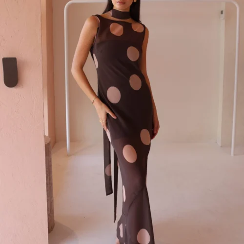 By Nicola Juno Maxi Dress In Chocolate Polka -Chic Wear Store 0W1A9458 fd28bd8e a7e2 4e6b b9e8 a16e5701c1e0 scaled