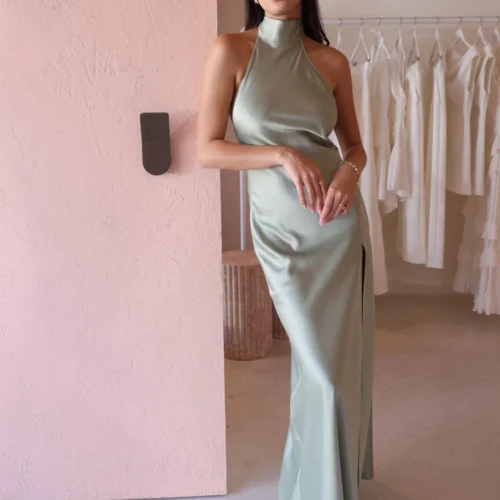 By Nicola Esme Halter Maxi Dress In Pistachio