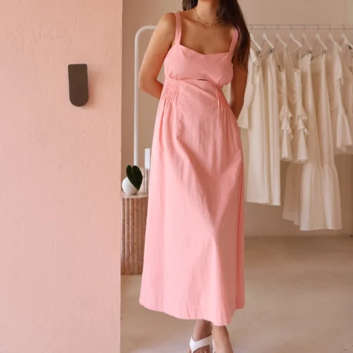 Mon Renn Sunlight Midi Dress In Blush Pink