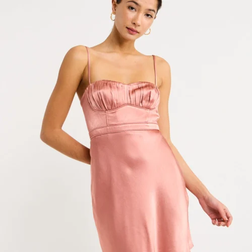 Shona Joy Corded Ruched Mini Dress In Antique Rose