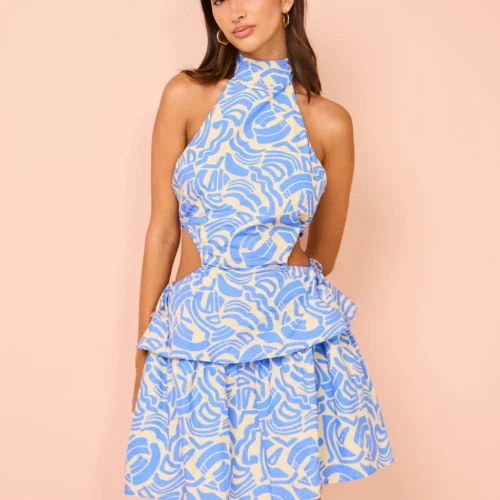 Ambra Maddalena Aurora Halter Neck Mini Dress In Blue Swirl -Chic Wear Store Coco Lola AmbraMaddalena AuroraHalterNeckMini 037