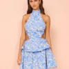 Ambra Maddalena Aurora Halter Neck Mini Dress In Blue Swirl