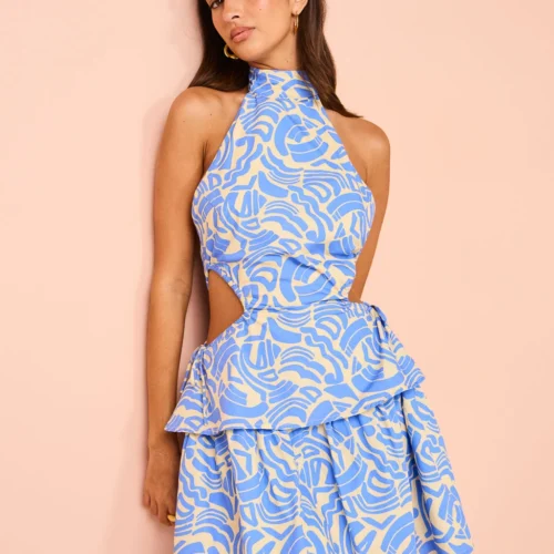 Ambra Maddalena Aurora Halter Neck Mini Dress In Blue Swirl -Chic Wear Store Coco Lola AmbraMaddalena AuroraHalterNeckMini 134
