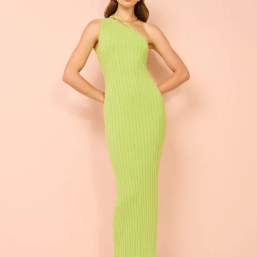 By Nicola Calypso One Shoulder Maxi Dress In Lime Marle