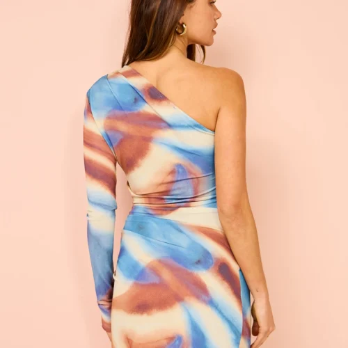 Issy One Shoulder Mini Dress In Blue Marble -Chic Wear Store Coco Lola ISSY OneShoulderMini 046