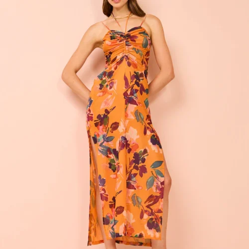 One Fell Swoop Amara Stretch Doubled Dress In Tangerine Field -Chic Wear Store Coco Lola OneFellSwoop AmaraStretch 1
