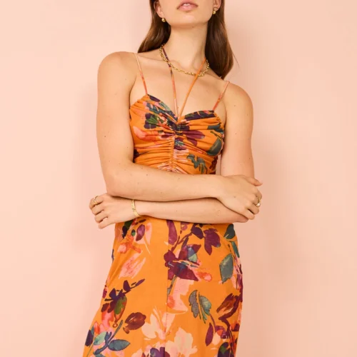 One Fell Swoop Amara Stretch Doubled Dress In Tangerine Field -Chic Wear Store Coco Lola OneFellSwoop AmaraStretch 123