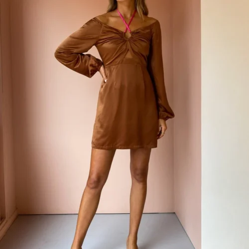Ginia Selena Long Sleeve Dress In Chocolate/Fuschia -Chic Wear Store Ginia lowres 8Feb 64