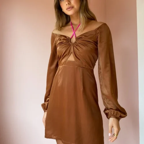 Ginia Selena Long Sleeve Dress In Chocolate/Fuschia -Chic Wear Store Ginia lowres 8Feb 67