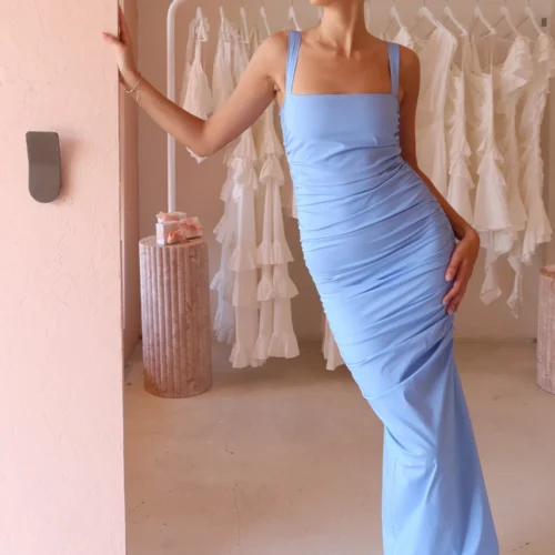 By Nicola Bay Gathered Maxi Dress In Lagoon