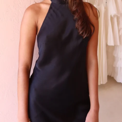 New Romantics Henri Tie Neck Mini Dress In Onyx -Chic Wear Store IMG 40412 scaled