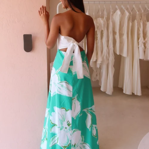 By Nicola Wavy Strapless Maxi Dress In White Verde Fleur -Chic Wear Store IMG 43732 scaled