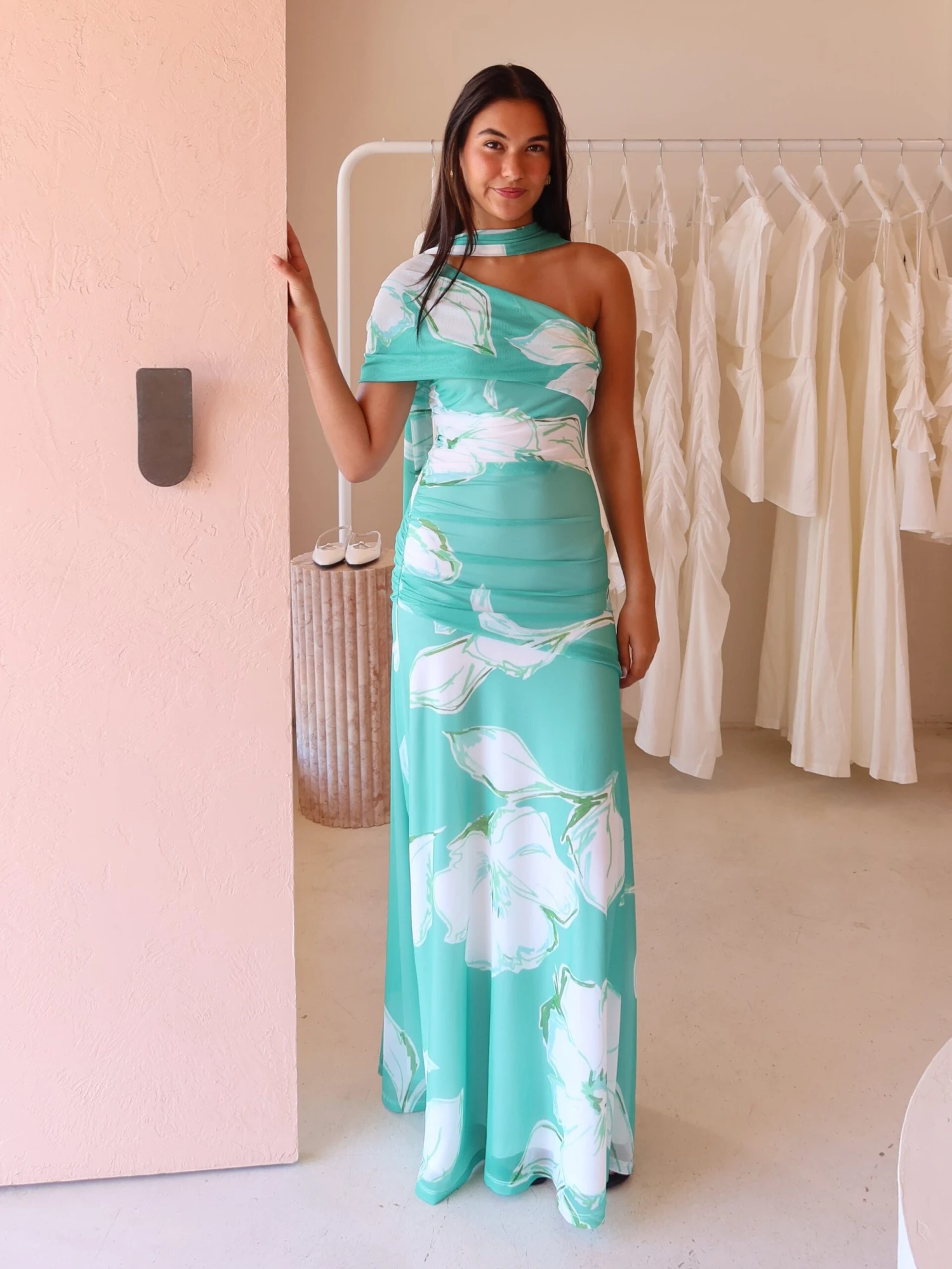 By Nicola Fiesta Off Shoulder Maxi Dress In Verde Fleur 3 By Nicola Fiesta Off Shoulder Maxi Dress In Verde Fleur