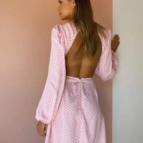 The Wolf Gang Levisa Key Hole Mini Dress In Pink Check -Chic Wear Store TWG Low Res 18