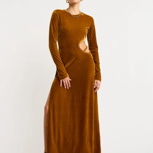 Hansen And Gretel Cortina Velvet Maxi Dress In Honey