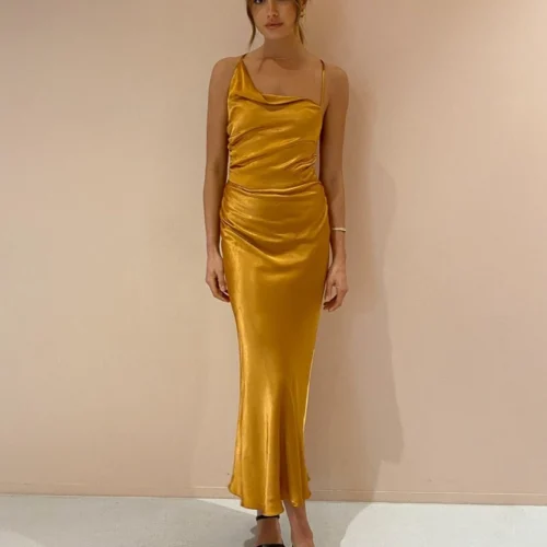 Shona Joy Alma Asymmetric Bias Cowl Midi Dress In Turmeric -Chic Wear Store shona joy low res 284